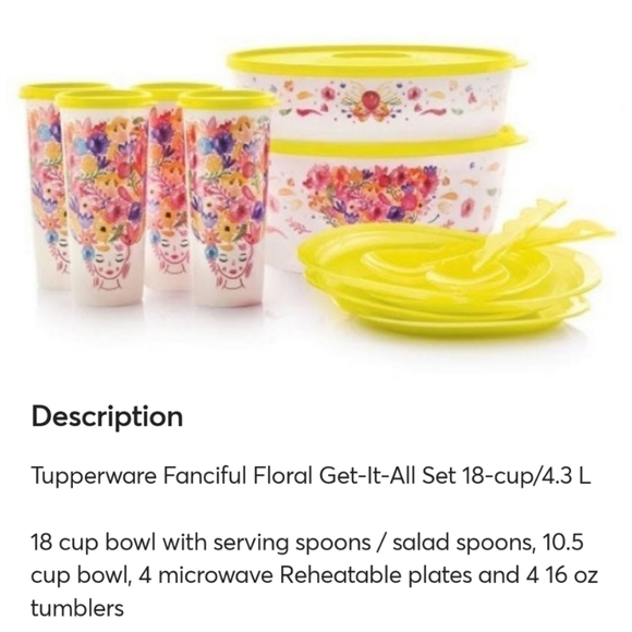 ๐๐ฝ๐ฅฃ NWTโผ๏ธ Tupperware brand Fanciful Floral design Get-It-All-Set - Picture 2 of 10